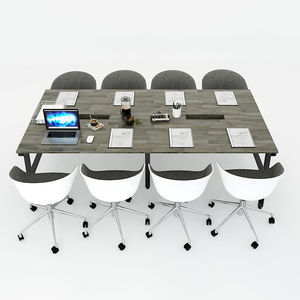 Table de réunion minimaliste en bois à 3 charmes, en forme de A, avec pieds en acier - Product Image 3