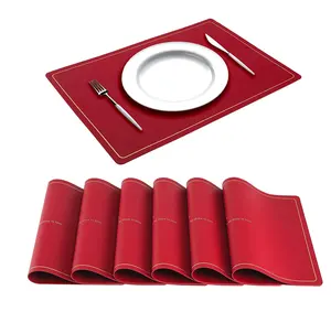 Durable Quality Leather plate mats table mats sets custom red color leather felt fabric dining placemat natural craft