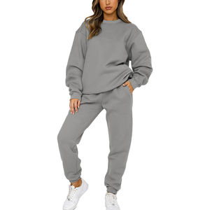 2025 OEM mujeres último diseño 100% algodón Jogging Wear otoño Logo chándal alto Invierno 2 piezas chándal liso al por mayor - Product Image 5