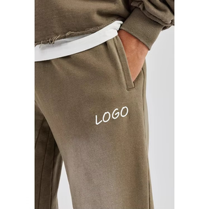 Kaki Double fermeture éclair bord brut à capuche homme survêtements ensemble surdimensionné Boxy lavé Applique Zip haute qualité respirant imprimé Design - Product Image 2