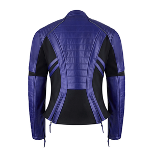 Veste de moto en cuir véritable pourpre pour femmes Veste de moto en cuir de course protégée CE pour femmes - Product Image 3
