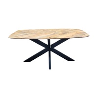 Table à manger ovale pliable en bois massif à chevrons, faite à la main |   Base en acier industriel |   Design industriel moderne |   Akku Arts |