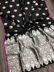 El último diseñador de seda suave Mina Kari Jacquard tejido borde Sari por Fab zone - Product Image 5