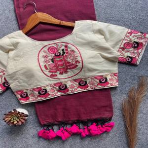 Sari de Algodón Khadi VASTRA COTTAGE con Diseño de Blusa Hecha a Mano con Khadi Puro, Talla Ajustable de 38 a 42, Ropa Tradicional - Product Image 5