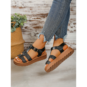 Sandalias bohemias informales con plataforma brillante para mujer, sandalias con hebilla, comodidad mejorada a la moda - Product Image 3