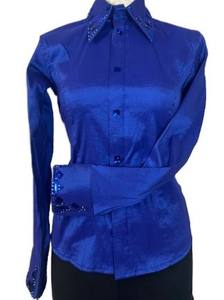 Vaquera hecha a mano Western Show Shirt Cintura alta Cierre de cremallera Tela de tafetán elástica transpirable para ropa de equitación - Product Image 4