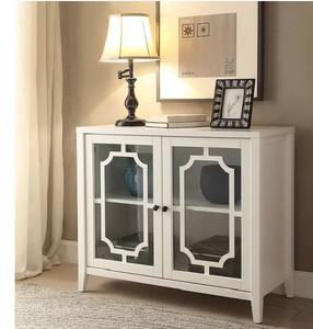 Chic White Glass Door <b>Cabinet</b> with Geometric Design Elegant Storage <b>for</b> Living Room or Office Stylish and Functional - Product Image 3