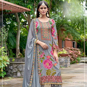 ชุดเสื้อกางเกงผ้ามัสลิน3ชิ้นสำหรับผู้ใหญ่พร้อมพิมพ์ดิจิตอลและกระจก/งาน Ari และลูกไม้แฟนซีแห้งเร็วสำหรับงานปาร์ตี้/งานแต่งงาน/Diwali - Product Image 1