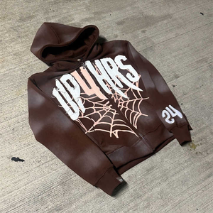 <b>Top</b> Trendy Sun Faded Oversized Zipper Hoodies Distressed Embroidered <b>Cropped</b> Hoodie Print for <b>Men</b> Knitted Fabric Long Front - Product Image 6