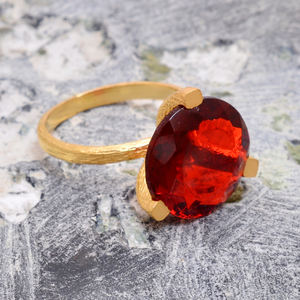 แหวนพลอยโกเมนแบบธรรมชาติสำหรับผู้หญิงโกเมนชุบทองสีเงินแท้แบบปรับ925ได้ - Product Image 3