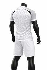 Ensemble de maillots de tennis pour hommes à manches courtes et col en V, imprimé géométrique blanc, personnalisable avec le nom de l'équipe, taille élastique, séchage rapide, 100% polyester - Product Image 4