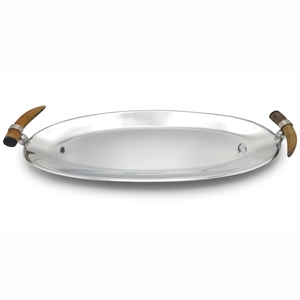 Plateau ovale en acier inoxydable sur mesure avec accents en corne, plateau de service professionnel pour la restauration, style vintage, plateau décoratif - Product Image 1