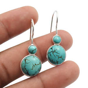 Bijoux pour femmes de style bohème avec boucles d'oreilles ethniques en pierres précieuses turquoise naturelle en argent sterling 925 accessoires de boucles d'oreilles à la mode - Product Image 2
