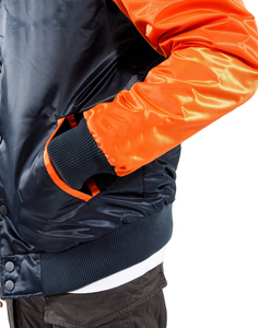 Veste d'hiver chauffante coupe-vent de baseball en satin avec logo personnalisé pour hommes, fermeture à glissière et décoration de poches - Product Image 4