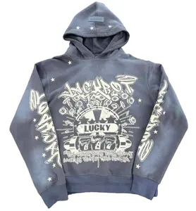 Manufacturer Factory 350g smoke gray custom street retro wash solid color can be customized logo hoodie