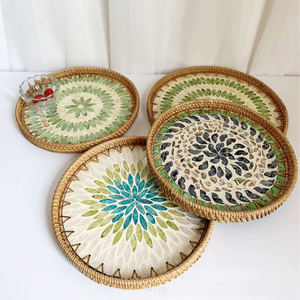 Bandeja de laca de ratán de Vietnam de alta calidad, bandeja redonda hecha a mano con detalle de nácar, elegante para servir o exhibir - Product Image 6