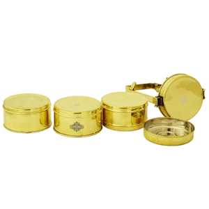 Lonchera de Latón Hecha a Mano de 27.94 cm con Tres Compartimentos, Libre de BPA, Vajilla para Preparación de Comidas, Recipiente para Alimentos Calentables para Bebés - Product Image 4