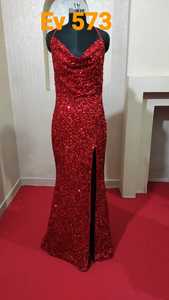 Vestido de Noche Rojo de Lujo, Corte en A, Bordado a Mano con Cuentas, Cristales 3D, Diamantes, Botones de Encaje, Flores, Rayón Viscosa en la Parte Delantera - Product Image 3