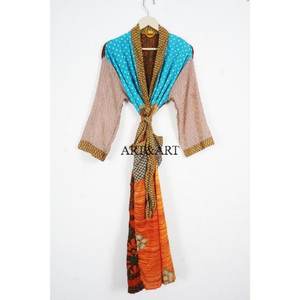 <b>Women's</b> Elegant Crepe <b>Silk</b> Robe Floral Print Sari Kimono Soft Breathable Summer Wedding Gift High Quality Home Wear - Product Image 1