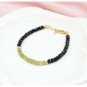 Cute Gold Beaded Bracelet with Peridot & Black Spinel Freshwater Pearl & Zircon Main Material <b>Charm</b> Bracelets - Product Image 1