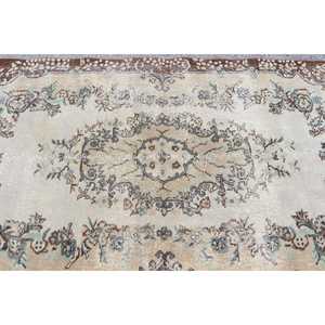 3.9x6.8 ft Area Turkish Vintage Rug, <b>Brown</b> Striped <b>Wool</b> Rug - Product Image 5