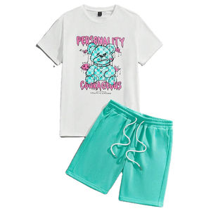 Usine personnalisé imprimé Logo Wash 2 pièces graphique hommes imprimé rentable T-shirt ensemble short - Product Image 1