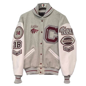 Venta al por mayor Chenille parches jóvenes Varsity chaquetas bombardero personalizado Lettermen Varsity chaqueta Oem mujeres High School Varsity chaqueta - Product Image 2