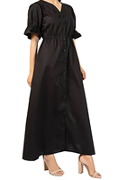 Robe T-shirt longue décontractée pour femme, style vintage, col mandarin, en dentelle et denim, 100% Soie Coton, taille naturelle, couleur unie