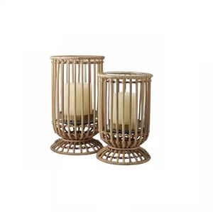 Linterna tejida de bambú clásica hecha a mano con portalámparas solar y bombillas para decoración del hogar - Product Image 2