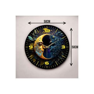 Reloj de pared de mesa silencioso de madera colorido 50cm patrón de Luna número regalo diseño único para decoración del hogar - Product Image 1
