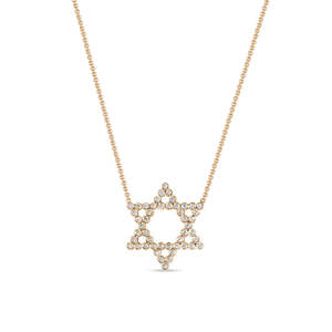 Tendance 0.48ctw Rond Brillant Coupe Blanc Diamant Lunette Étoile de David Collier 14K Or Massif Saint Valentin Cadeau Pour Les Femmes - Product Image 3