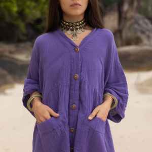 Robe de couverture de plage Boho en coton surdimensionné violet pour femme fabriquée en Inde - Product Image 5