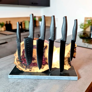 Bloc organisateur de couteaux de rangement rond en bois de teck avec finition lisse pour organiser les couteaux de cuisine et les accessoires - Product Image 2