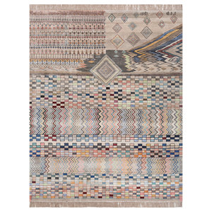 Tapis en laine et soie de bambou noué à la main Freedom Manchaha, motif géométrique, pour usage domestique - Les-8275 - Product Image 1