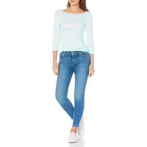 Camiseta de cuello redondo de algodón Camiseta de algodón para mujer Camiseta de cuello redondo de manga larga de ajuste clásico para mujer Camiseta de ajuste clásico para mujer - Product Image 4