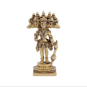 Latón Panchmukhi Hanuman Standing Staue con Holding Gada Gold en Color Murti, 4,5x2,5 pulgadas, 400 gramos - Product Image 1