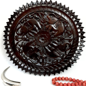 Hand Carved Wall Art <b>Decor</b> Wall Hangings Sculpture Carved Wooden Round <b>Panel</b> Home Accent Room Wall <b>Decoration</b> Walnut Finish - Product Image 1