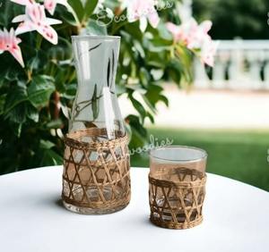 Portavasos de mimbre desechable de alta calidad, portavasos de vidrio, soporte tejido de ratán bohemio envuelto para jarra de vino, jarrón de vidrio, botella - Product Image 3