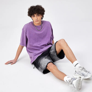 High Quality Streetwear Unisex Heavyweight Plus Size Mens <b>Drop</b> Shoulder 100%cotton Round-neck <b>Acid</b> Washed T Shirt with logo - Product Image 1