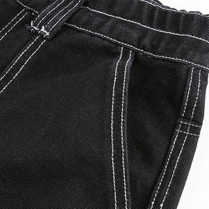 Pantalones Cargo rectos de cintura alta informales de algodón 100% para mujer, pantalones vaqueros para novio, técnica lavada, patrón sólido, rayas laterales transpirables - Product Image 6