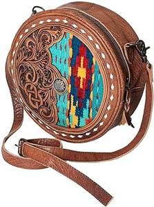 Nouveau Western main usiné en cuir cantine sac à main élégant rond aztèque selle couverture sacs à bandoulière sacs en cuir véritable pour femmes - Product Image 6