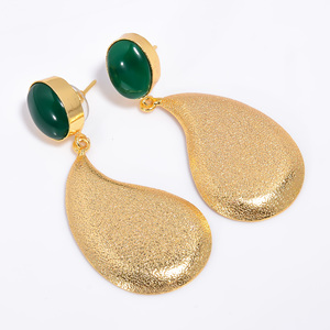 Laiton 14k plaqué or mode pierres précieuses boucle d'oreille à la main personnalisé en laiton pierres précieuses bijoux exportateur fabricant bijoux en laiton - Product Image 5