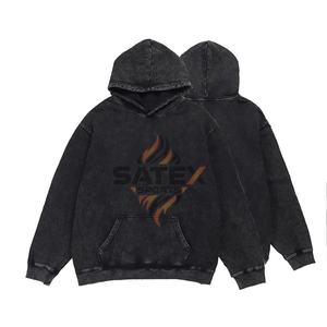 Acid Wash Unisex Oversized Embroidered Winter Hoodie-Customize Streetwear Vintage <b>Hooded</b> Pullover - Product Image 3