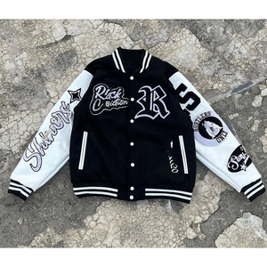 Veste de baseball Letterman en cuir pour hommes, avec broderie en laine et chenille, veste universitaire personnalisée. - Product Image 1