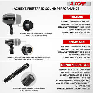 5 Core Conga Mic Snare Tom <b>Microphone</b> Drum Kit <b>Condenser</b> XLR Instrument Mics - Product Image 1