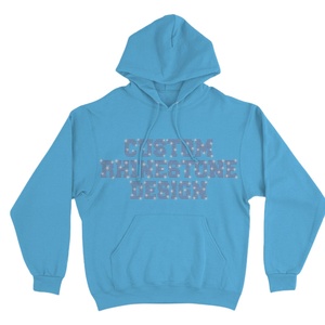 Sudadera con Capucha Azul para Hombre con Pedrería y Texto, de Algodón y Forro Polar, con Logotipo Personalizado, Estilo Urbano, Venta al por Mayor - Product Image 1