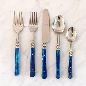 Juego de cubiertos de acero inoxidable popular con mango de hueso azul marino, juego de cubiertos de vajilla para el hogar y la boda con acabado plateado - Product Image 5