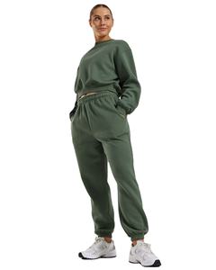 OEM Logo personnalisé sweats à capuche de gym pour femmes sauge recadrée col rond sweat-shirt épaules tombantes poignets côtelés ourlet solide motif avant - Product Image 2