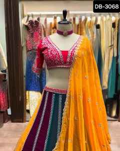 Vêtements ethniques indiens Faux Georgette avec broderie et motif de séquence Travail lourd Lehenga Choli avec Georgette Travail Dupatta - Product Image 5