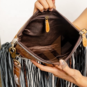 Vestido gitano elegante de juegos bohemios con bolso de cuero Vintage bolso de cuero de piel de vaca con flecos para el verano también - Product Image 6